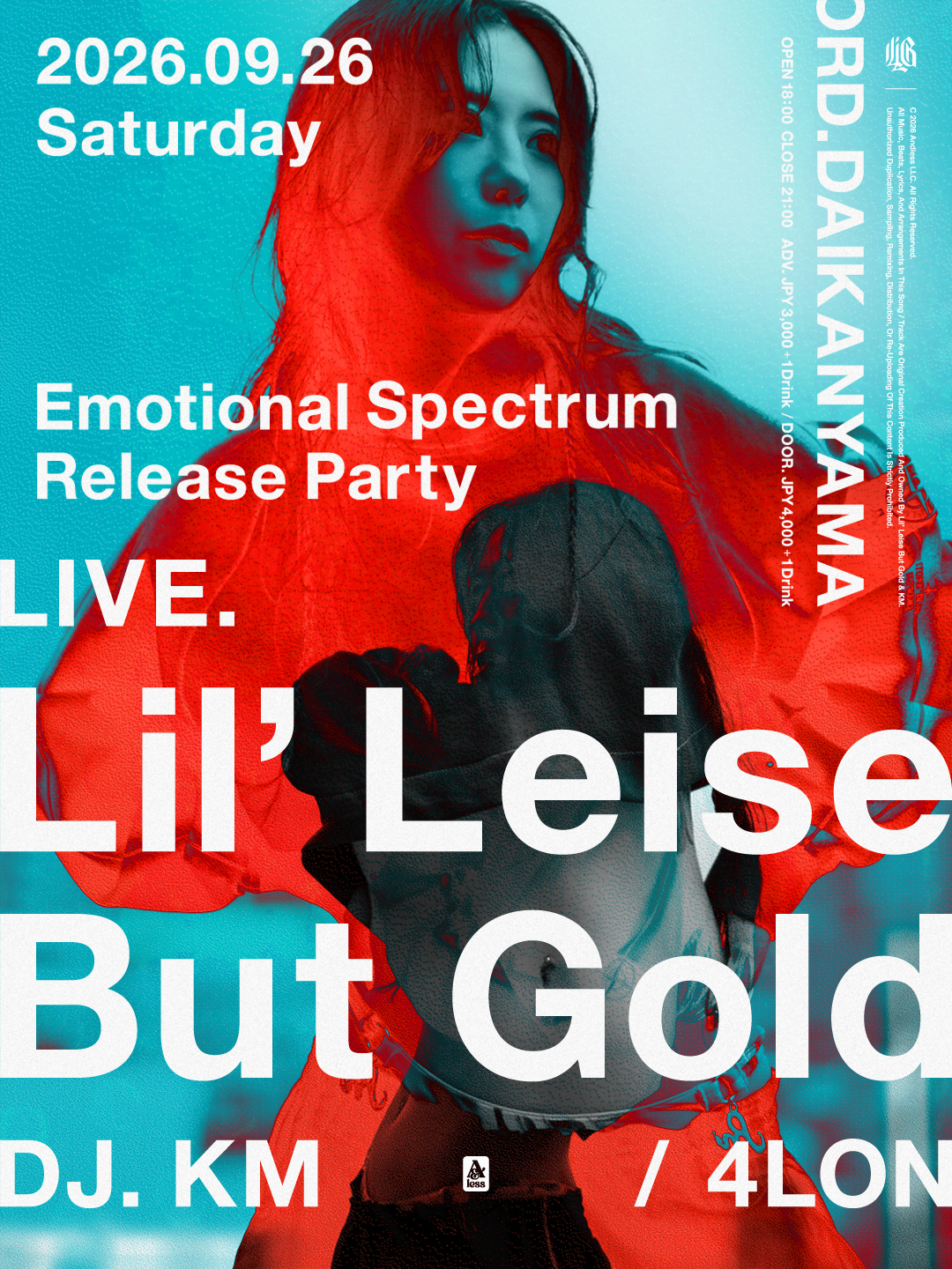Flyer for Lil' Leise But Gold “Emotional Spectrum” Release Party at ORD Daikanyama