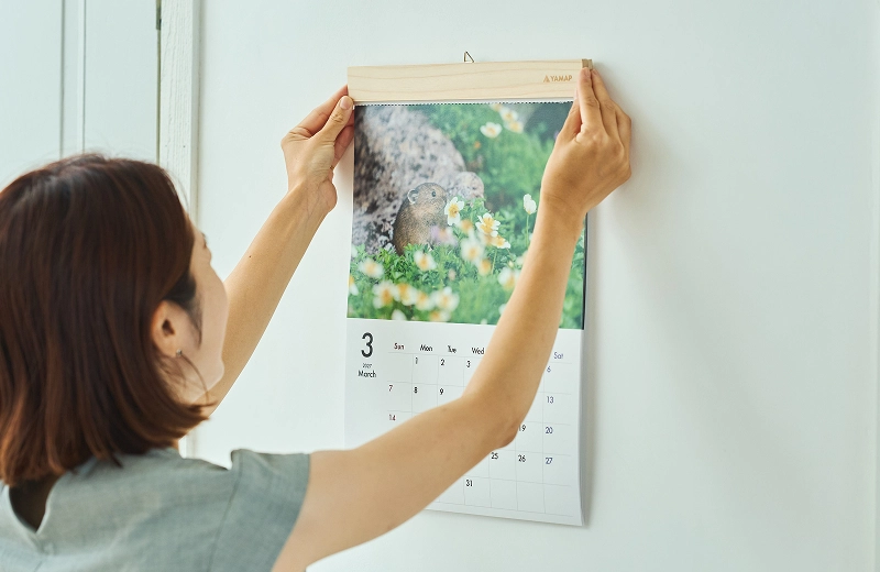 壁掛けカレンダーのページをめくる様子