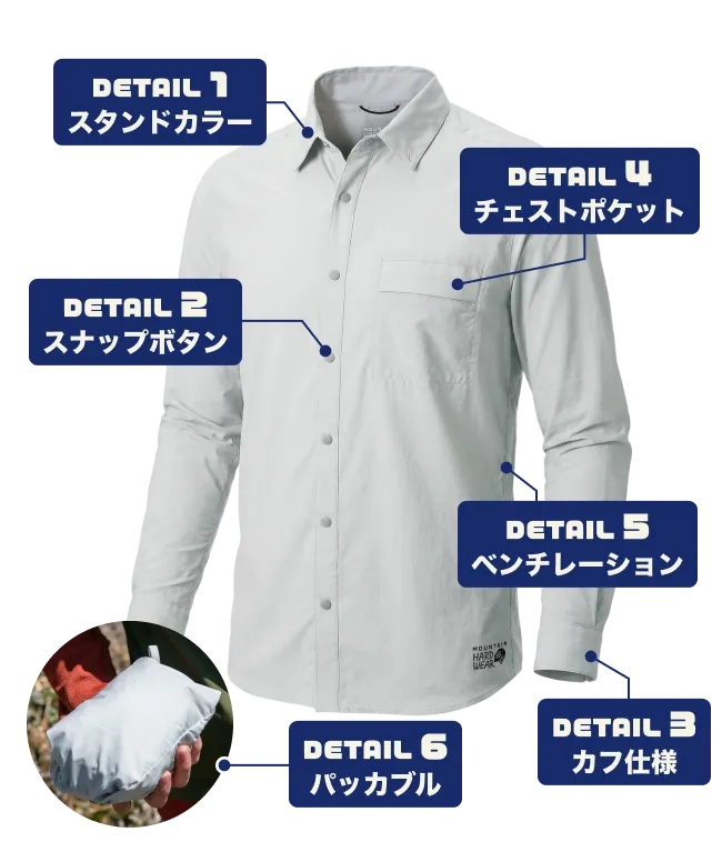 コアエアシェルシャツのディテール