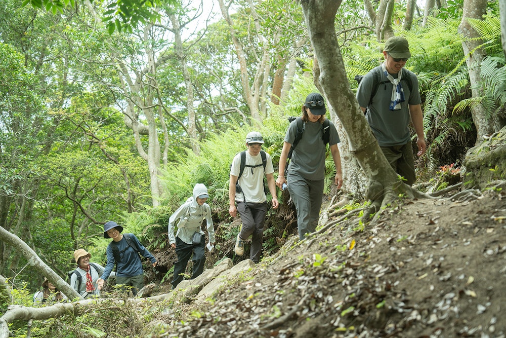 さて、一行はビーチを抜けて登山口へ
