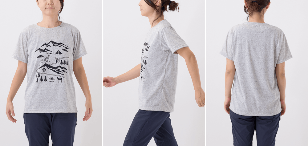 サイズ選びに迷ったら。YAMAP別注 生まれ変わったやまの服（はんそで / 2024）/UNISEX スタッフ着用画像集