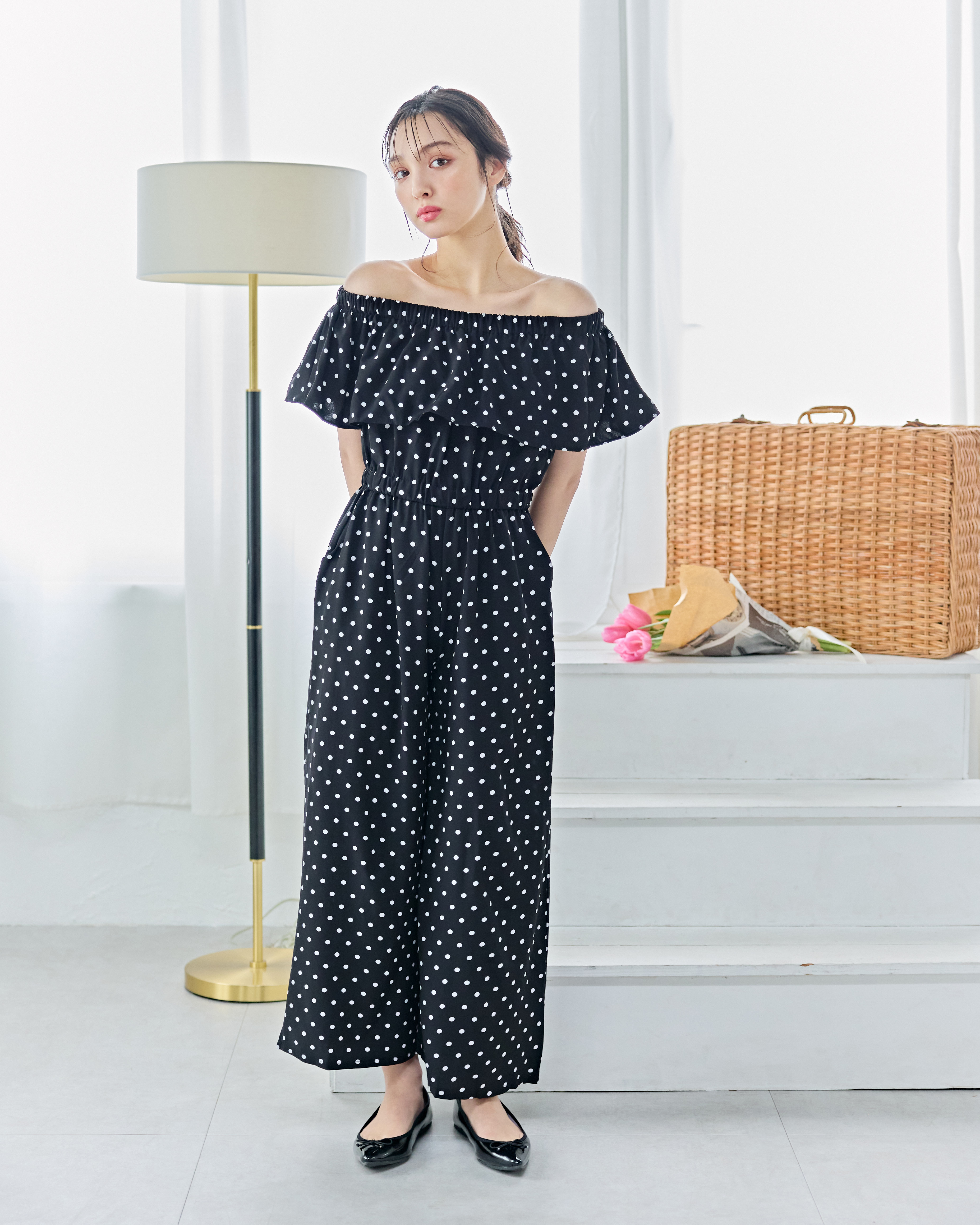 【新品タグ付き】PICCIN☆ドットフリルサロペット kaene ドットフリルオールインワン （ドットフリルサロペット