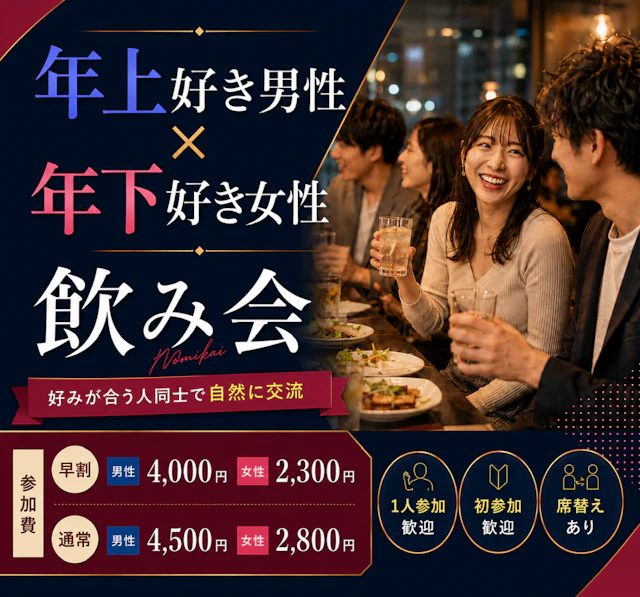 🍷年上好き男性×年下好き女性の飲み会|好みが合う人同士で交流