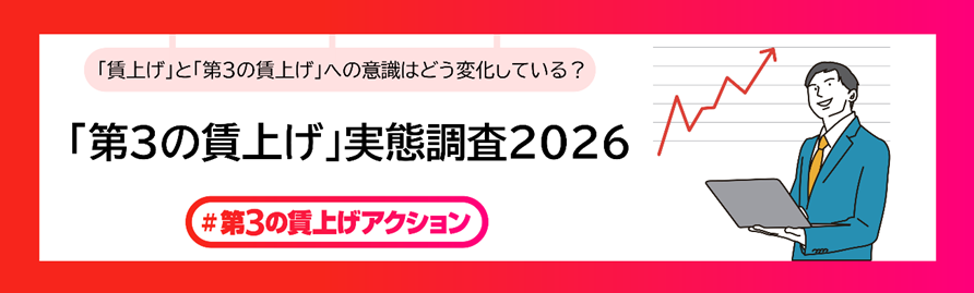「第3の賃上げ」実態調査2026のタイトルロゴとビジネスパーソンのイラスト。