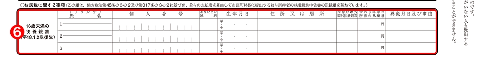 令和3年分給与所得者の扶養控除等(異動)申告書|16歳未満の扶養親族記入欄
