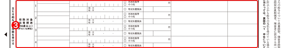 令和3年分給与所得者の扶養控除等(異動)申告書|控除対象扶養親族(16歳以上)記入欄