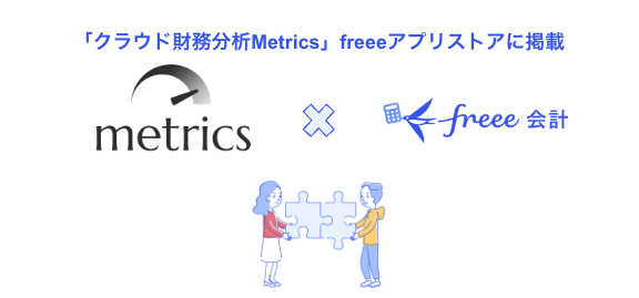 「クラウド財務分析Metrics」freeeアプリストアに掲載 Metrics×freee会計のロゴイラスト付き画像