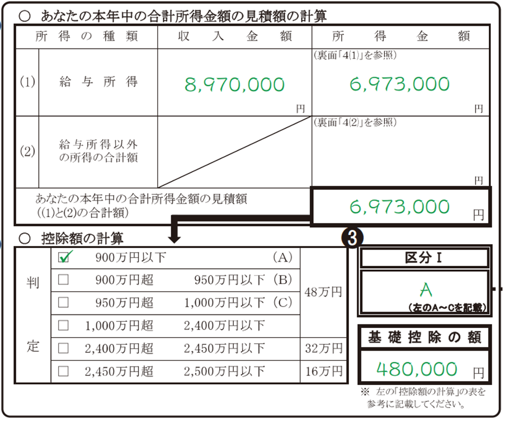 給与所得者の基礎控除申告書申告書の書き方