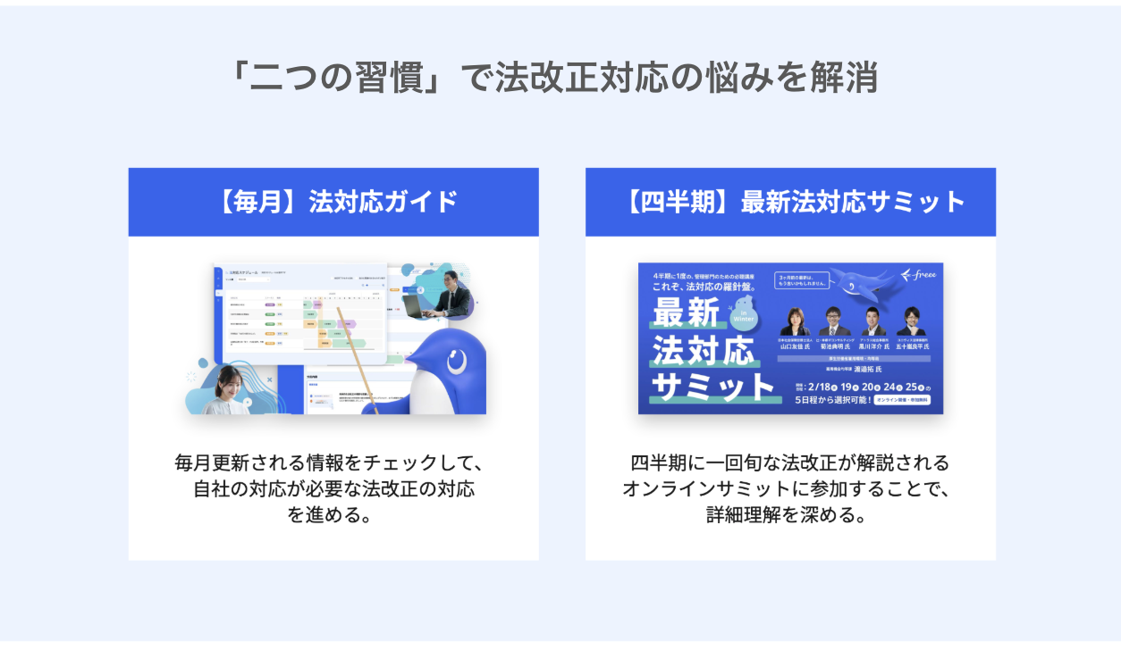 「二つの習慣」で法改正対応の悩みを解消する取り組み概要