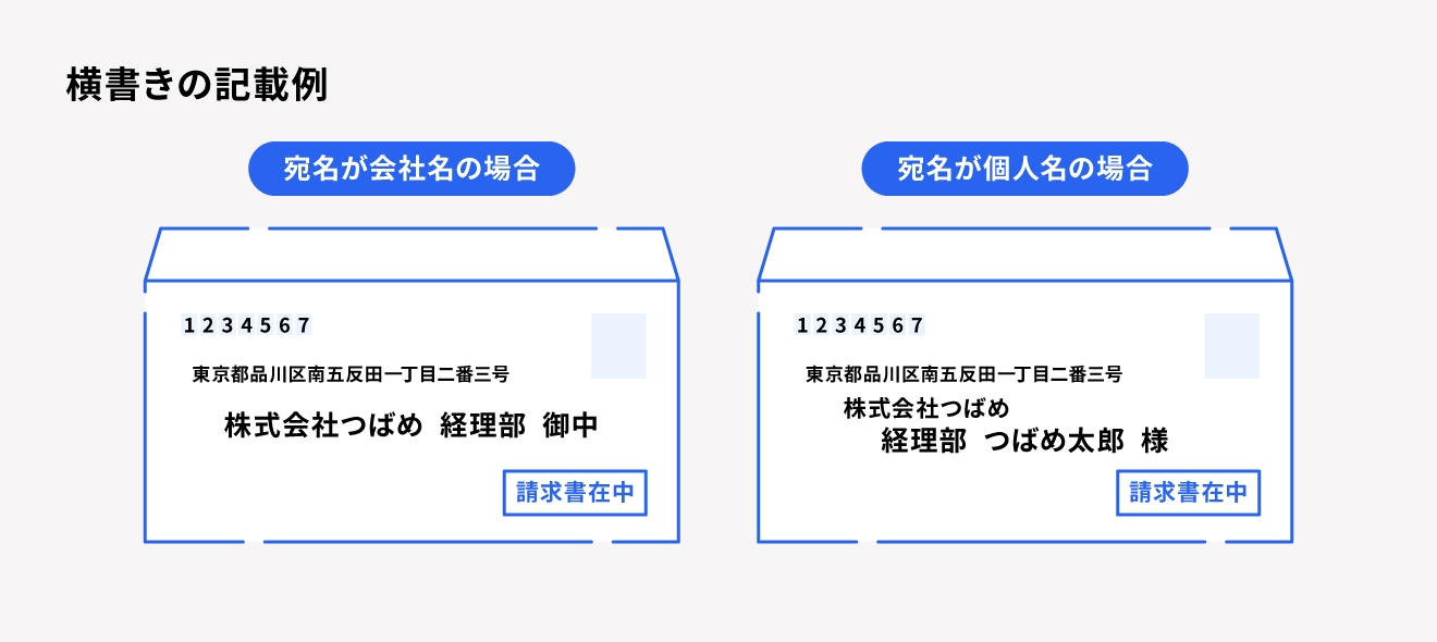 請求書を入れる封筒の記載例(横向き)