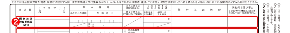 令和3年分給与所得者の扶養控除等(異動)申告書|源泉控除対象配偶者記入欄
