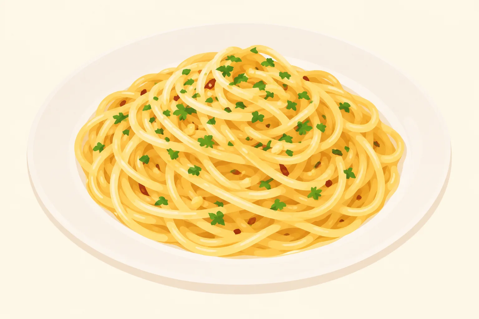 白い皿にパスタをこんもり盛った挿絵