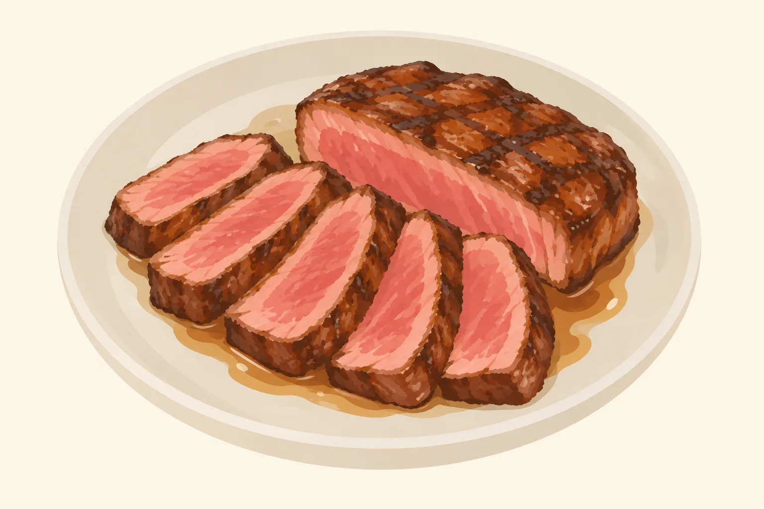 厚切りに切り分けた炭火と薪火のグリル肉の挿絵