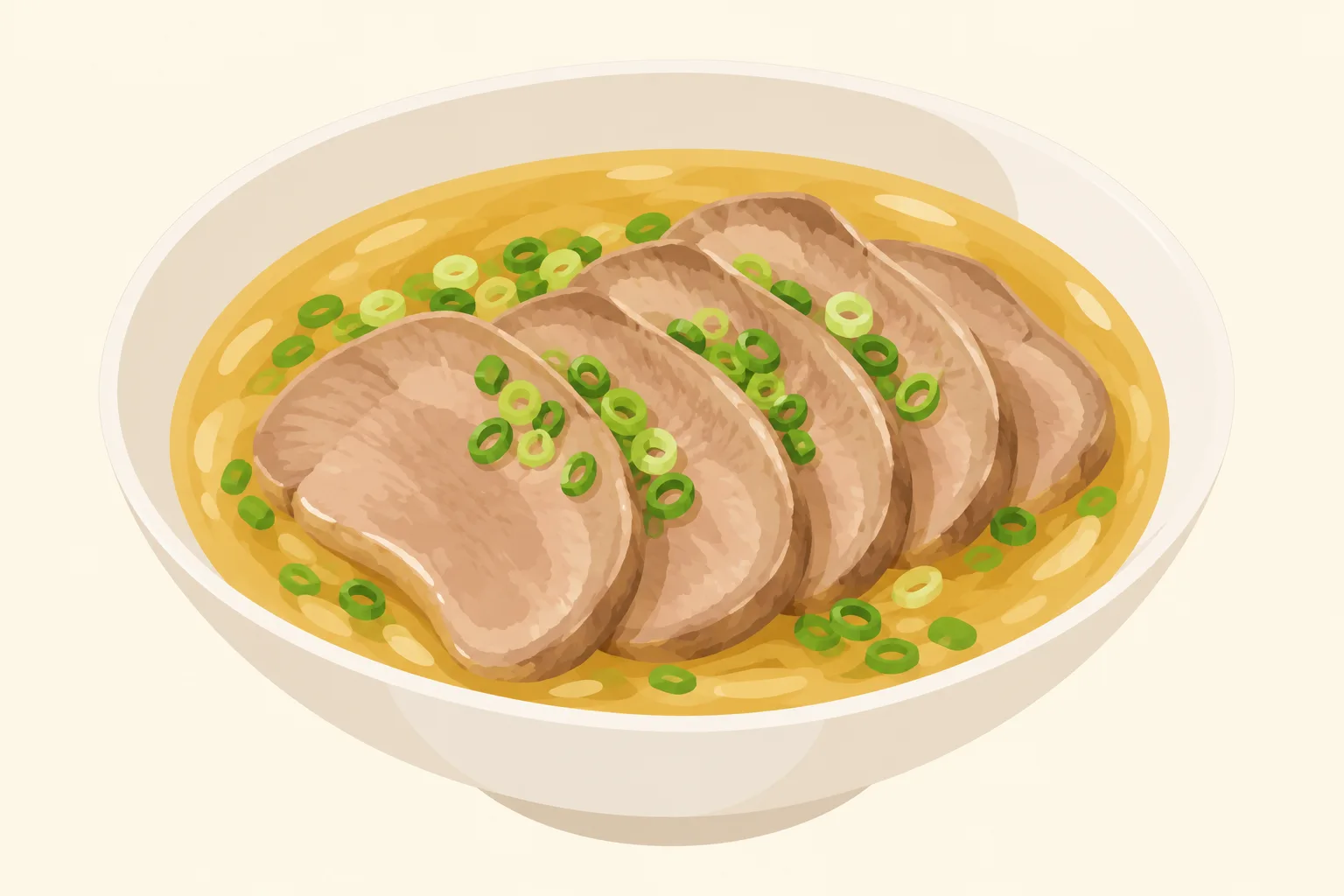 澄んだだしに厚切りの茹でタンを盛った挿絵