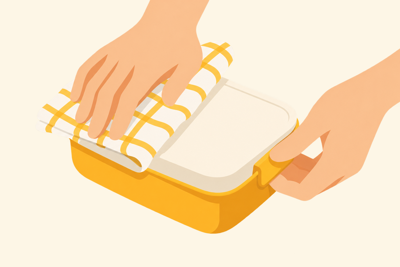 お弁当箱のふたを閉める手元の挿絵