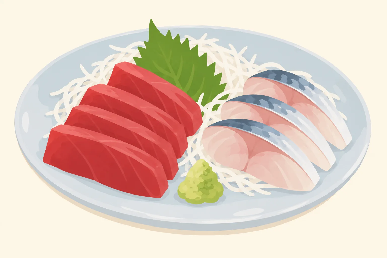 本鮪と生サバの刺身を二列に盛った挿絵