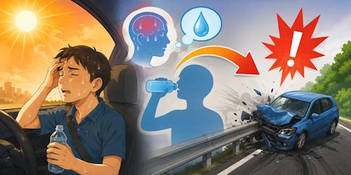 水分不足や隠れ脱水が運転に悪影響を与える状況を示すイメージ