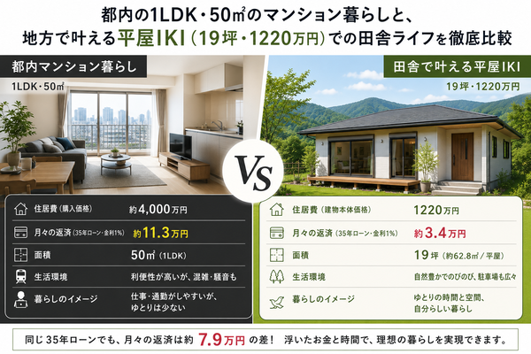 【都内1LDK50㎡のマンション×平屋19坪1220万円を徹底比較】リモートで実現する快適田舎ライフ