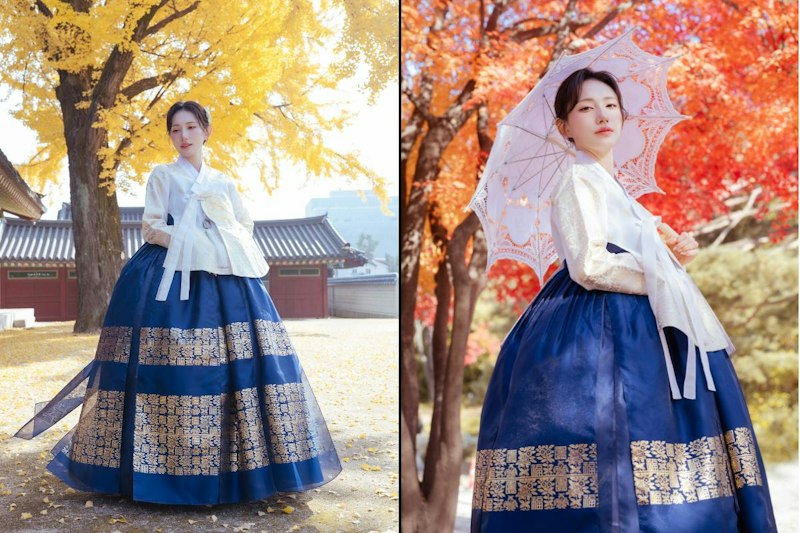 ARI HANBOKの唐衣タイプのチマチョゴリを景福宮で着用