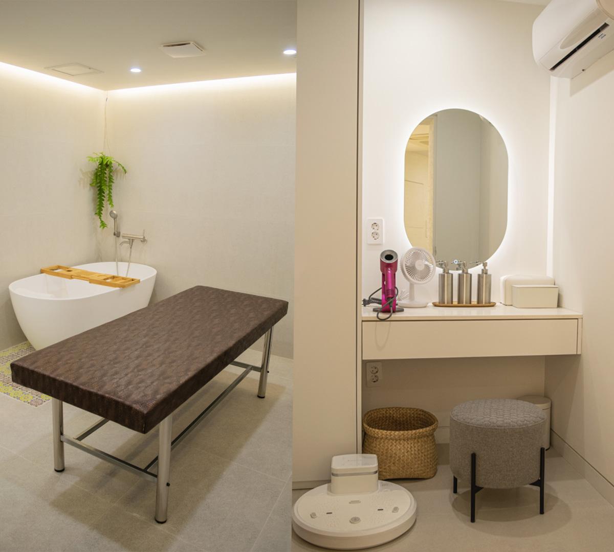 DANPOONG本店の清潔感あるあかすり施術ルーム