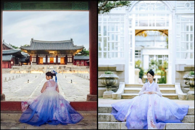 ARI HANBOKでのヘアセットと韓服着付けの様子