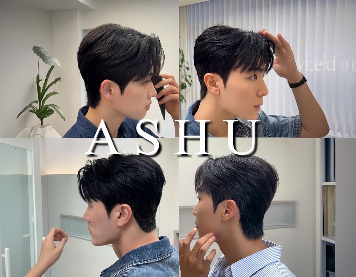 ASHU 江南区庁店の韓国ヘアカット施術の様子