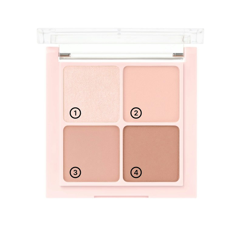 dasique(デイジーク) デイジーク ソフトフィット アイシャドウパレット(dasique Soft Fit Eyeshadow Palette)(コーラル系4色パレットの製品画像(①〜④の番号付き))