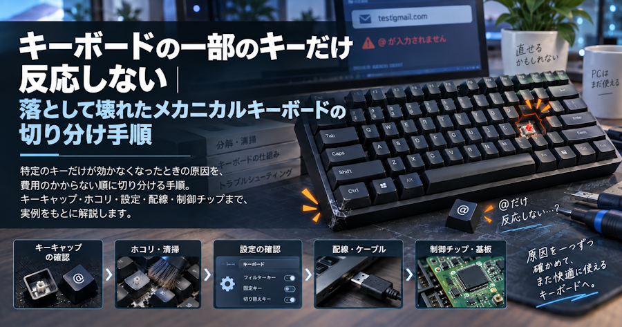 キーボードの一部のキーだけ反応しない｜落として壊れたメカニカルキーボードの切り分け手順