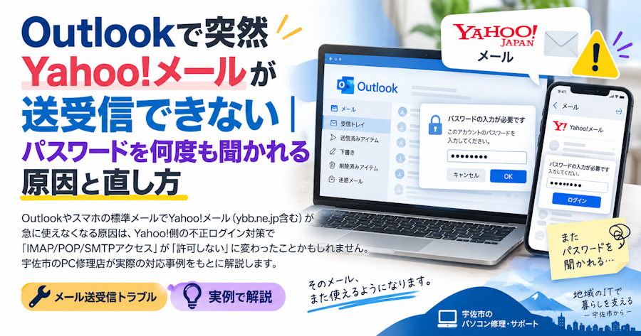 Outlookで突然Yahoo!メールが送受信できない｜パスワードを何度も聞かれる原因と直し方