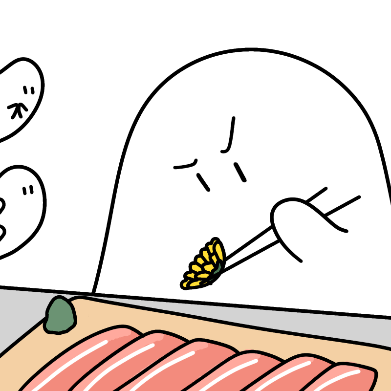 おさしみにたんぽぽをのせるおばけ