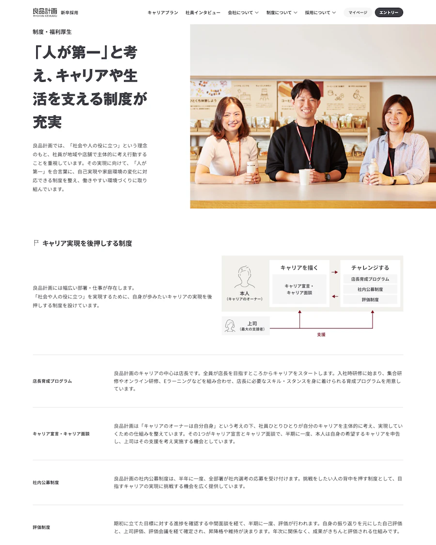 良品計画のキャリアと生活を支える制度一覧