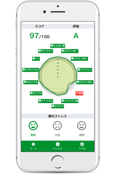 試合前日、計量日の検査結果。減量後だがほぼパーフェクトに近い栄養バランスを達成している。