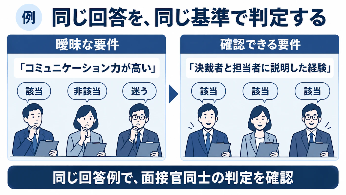 具体的な要件で面接官の判定をそろえる