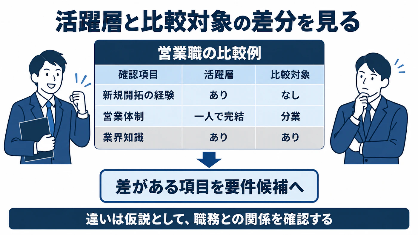活躍層と比較対象の違いを確認