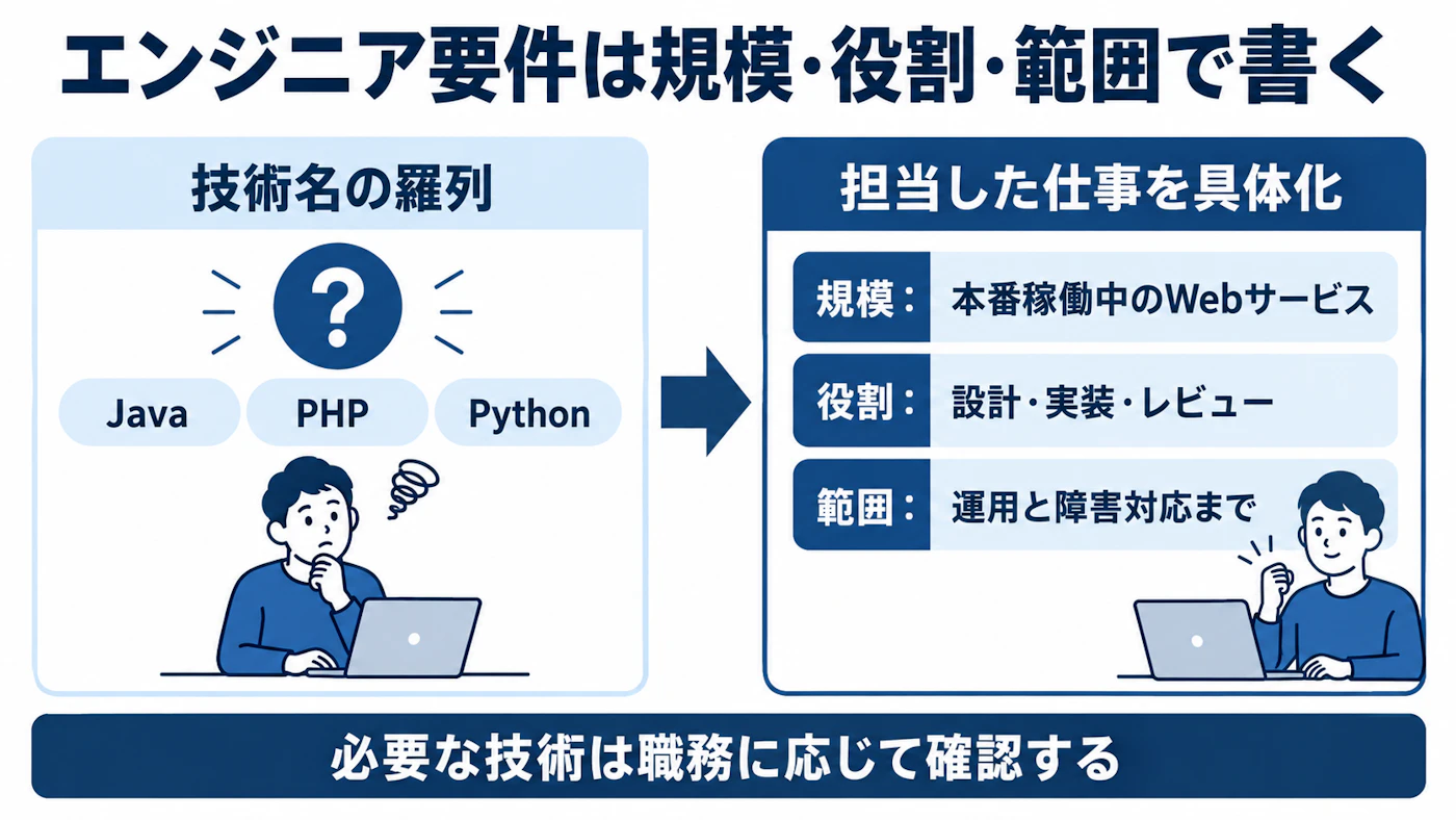 エンジニア要件を規模・役割・範囲で具体化