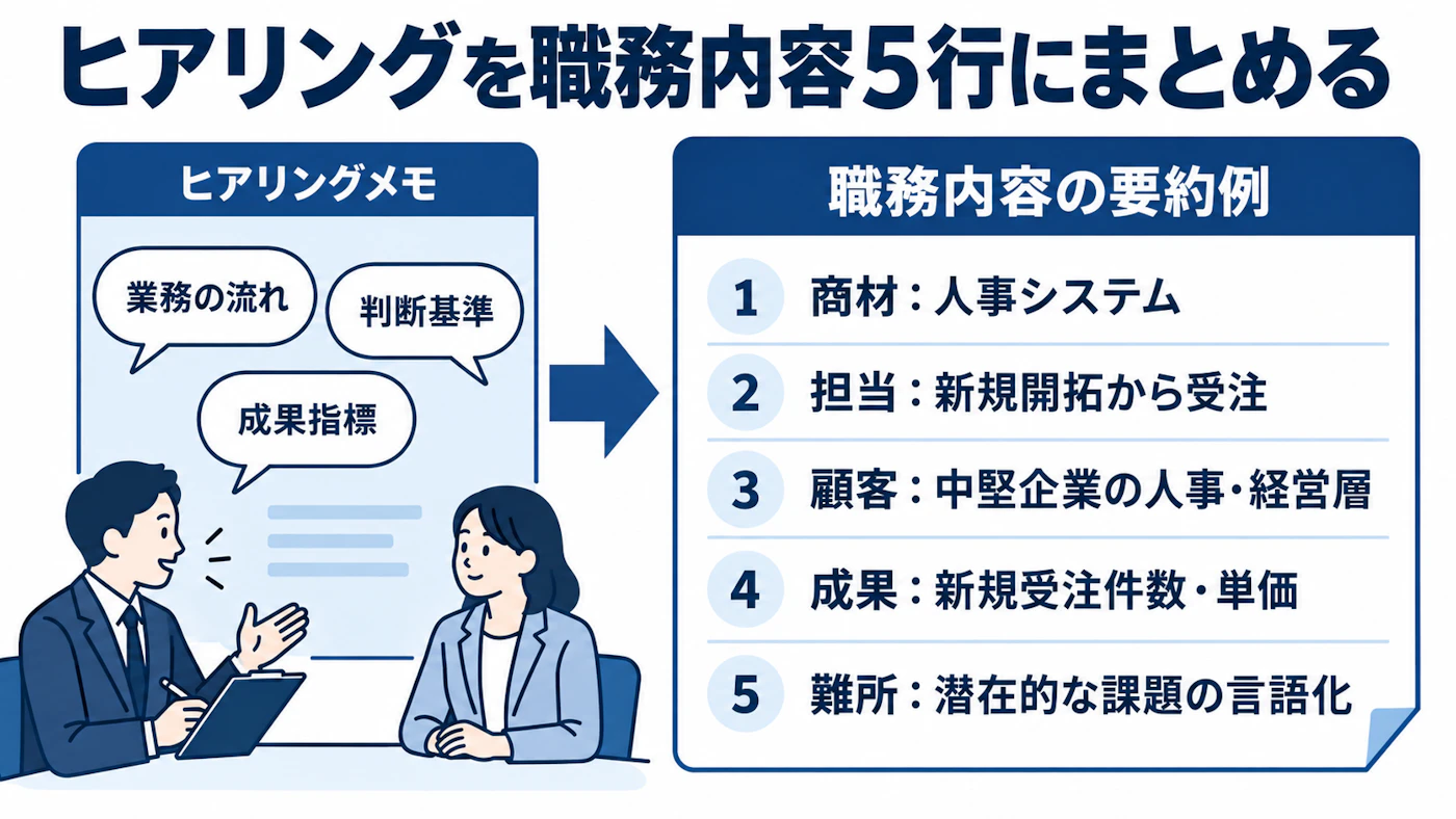 ヒアリングメモを職務内容5行に整理