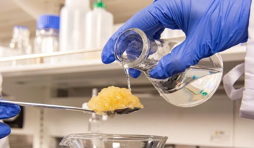 EFポリマーは、水に触れると吸水し、ゲル状に変化する