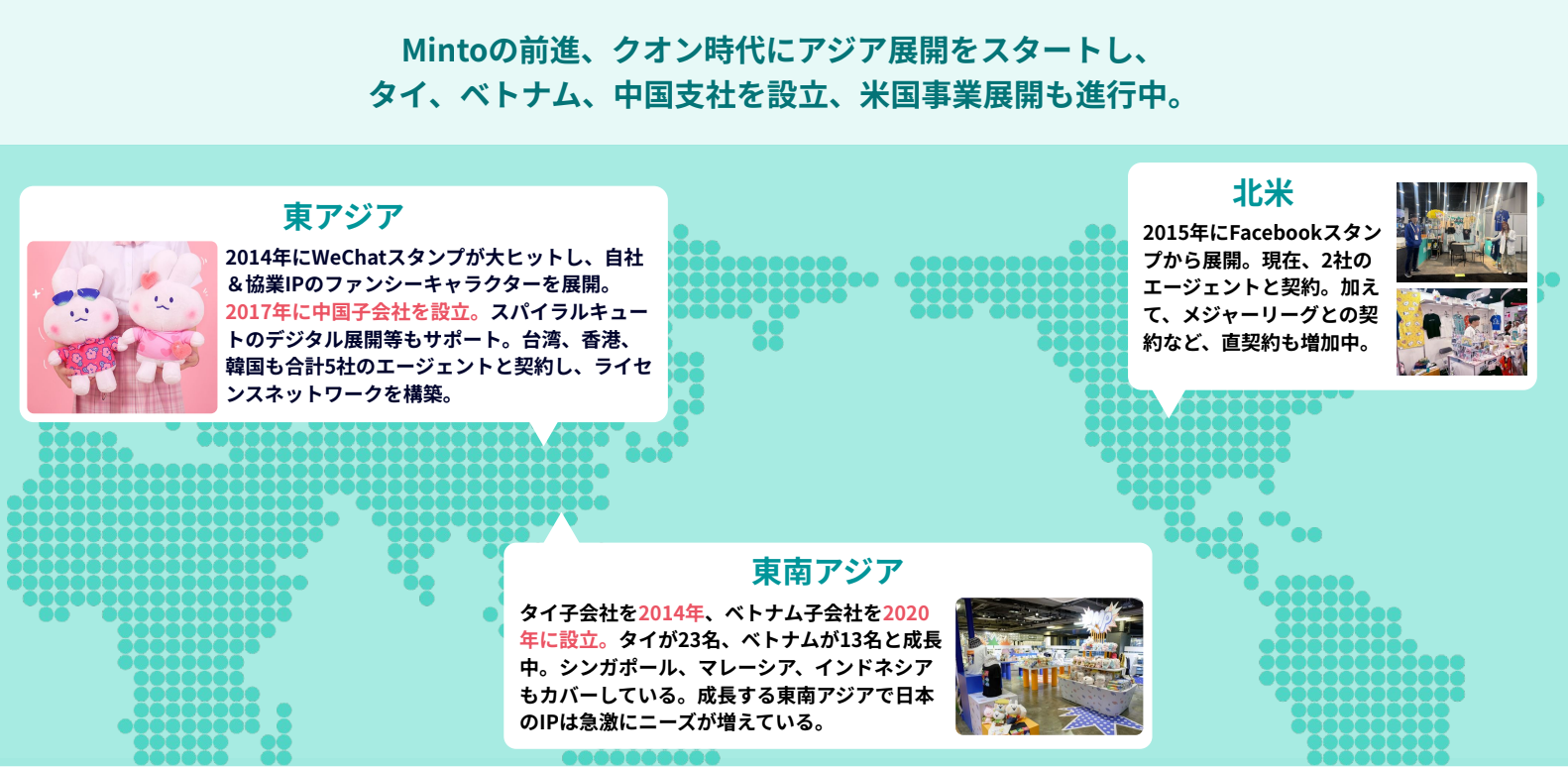 同社は中国、タイ、ベトナムに子会社を持つほか、周辺地域や北米でも自社・協業IPの展開を進める