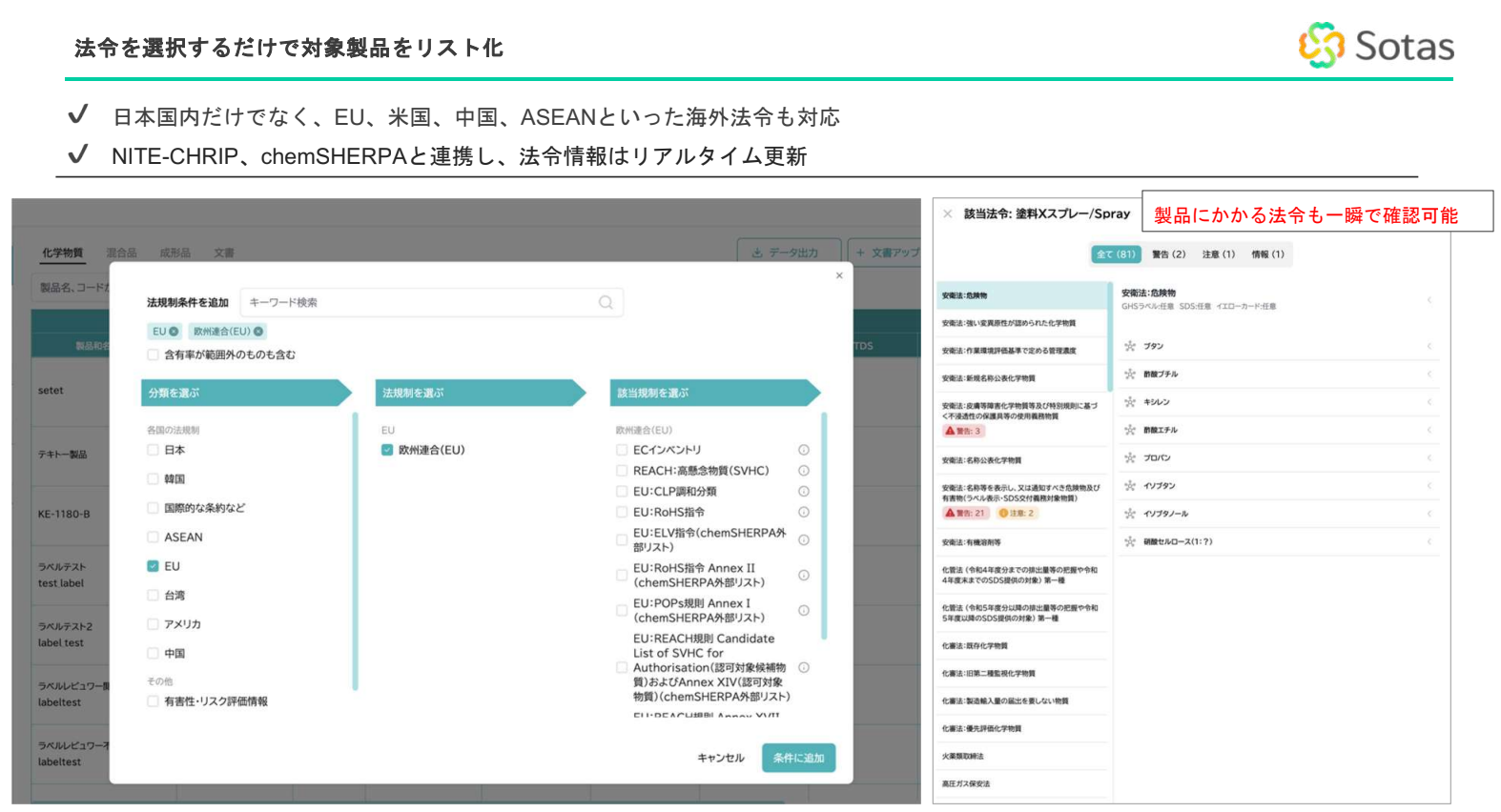 Sotas化学調査のUI