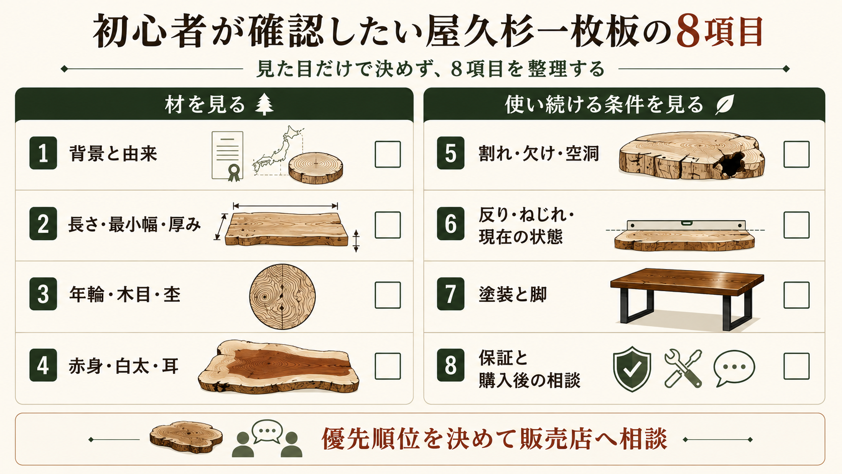 屋久杉一枚板を購入する前に確認したい8項目のチェックリスト