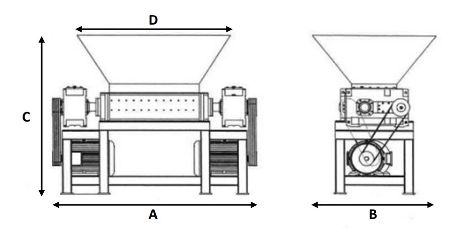 二軸破砕機 外形寸法図