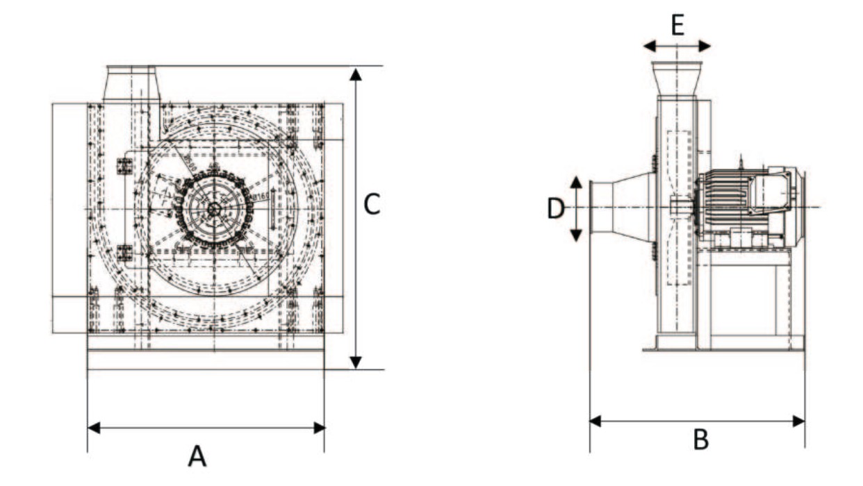 ボルトオン型ブロワー 外形寸法図