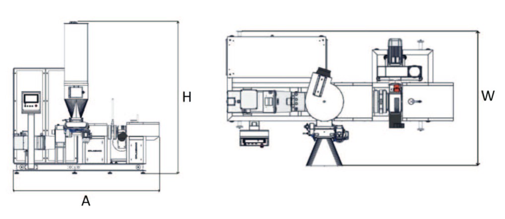 ALPHA aria|空冷リサイクル押出機 外形寸法図