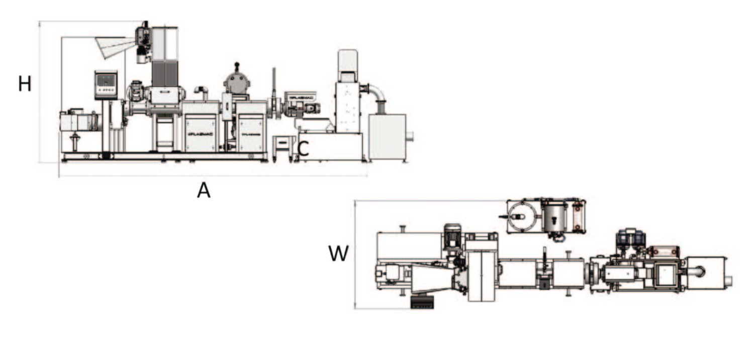 EPSILON|リサイクルインラインシュレッダー押出機 外形寸法図