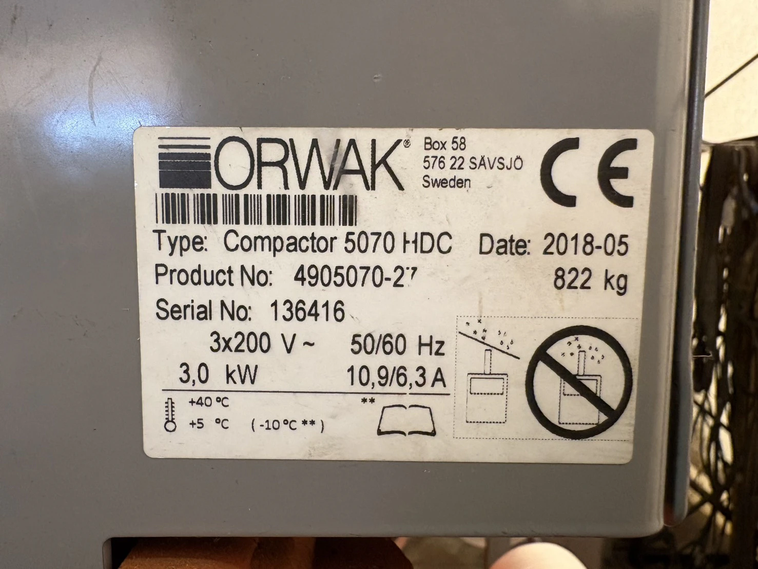 ＜ORWAK/オーワック＞連結式中型圧縮減容機 5070HDC　3kW　2018年式 - 画像15
