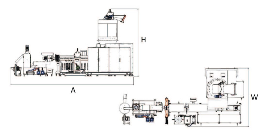 OMEGA|リサイクルシュレッダー押出機 外形寸法図