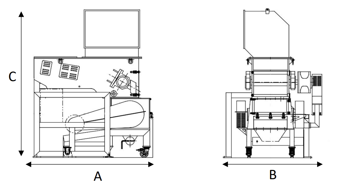 二段式破砕粉砕機 外形寸法図
