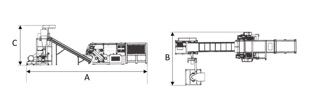 プッシャー式低速二軸破砕機 外形寸法図