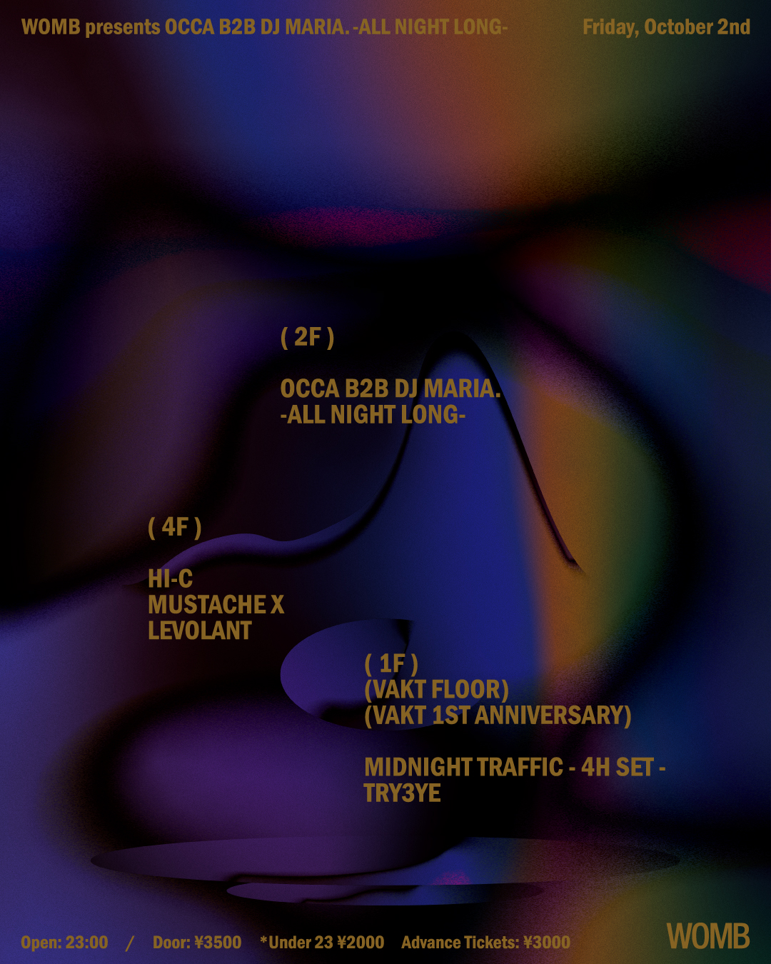 WOMB PRESENTS OCCA B2B DJ MARIA. -ALL NIGHT LONG-｜WOMBのフライヤー