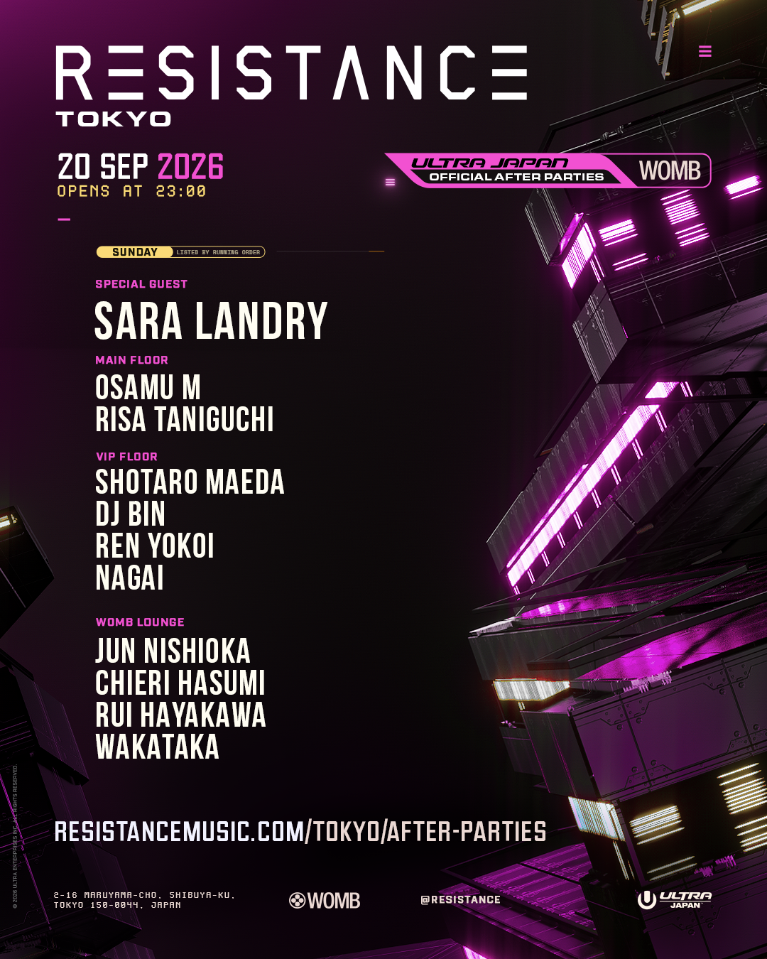 Flyer for ULTRA JAPAN RESISTANCE TOKYO OFFICIAL AFTER PARTY DAY 2 at WOMB